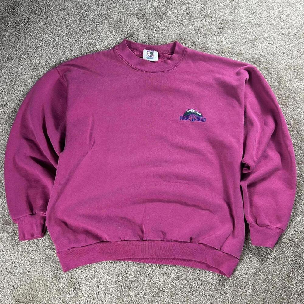 Vintage Duck Head 90s Pink Embroidered Graphic Sweatshirt Medium Large
